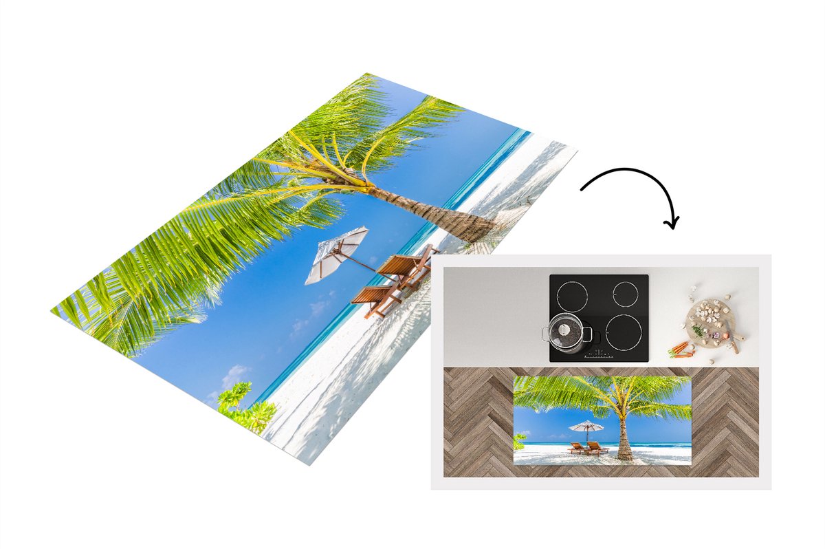 KitchenYeah Keukenloper - Loper keuken - Palmboom - Strandstoel - Parasol - 120x60 cm - Keukenloper vinyl Multicolor