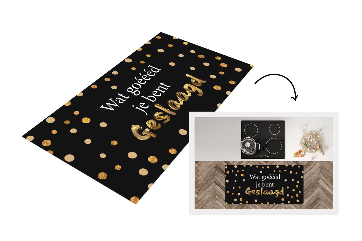 KitchenYeah Keukenloper - Loper keuken - Quote - Geslaagd - Goud - 120x60 cm - Keukenloper vinyl Multicolor