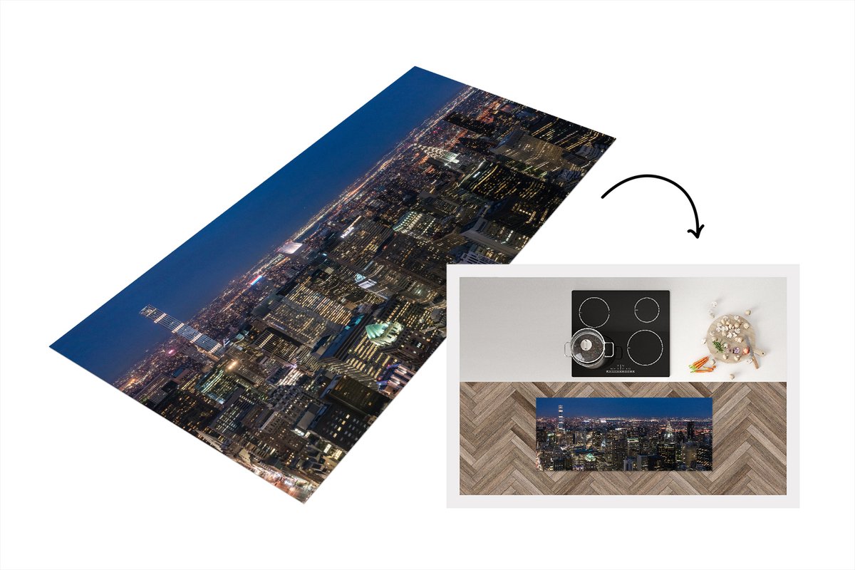 KitchenYeah Keukenloper - Loper keuken - New York - Nacht - Sterrenhemel - 120x50 cm - Keukenloper vinyl Multicolor