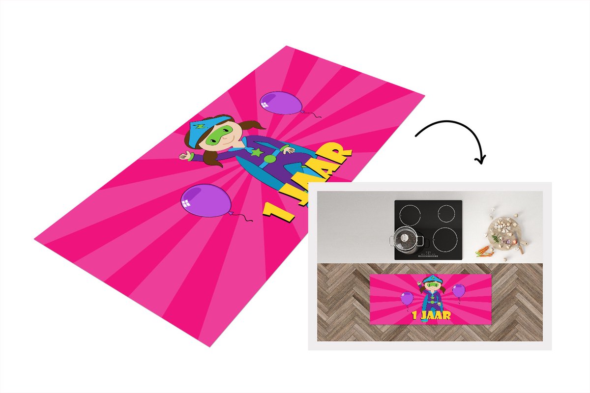 KitchenYeah Keukenloper - Loper keuken - Verjaardag Jaar - Superheld - 120x50 cm - Keukenloper vinyl Multicolor