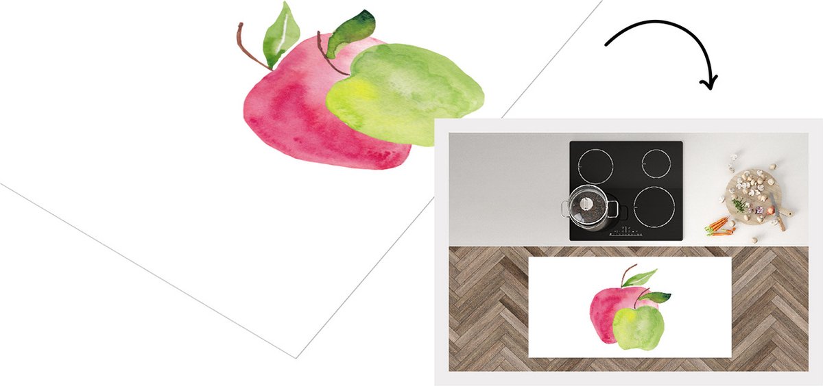 KitchenYeah Keukenloper - Loper keuken - Appels - Fruit - Aquarel - 120x60 cm - Keukenloper vinyl Multicolor