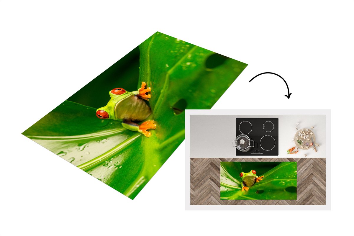 KitchenYeah Keukenloper - Loper keuken - Kikker - Bladeren - 120x60 cm - Keukenloper vinyl Multicolor