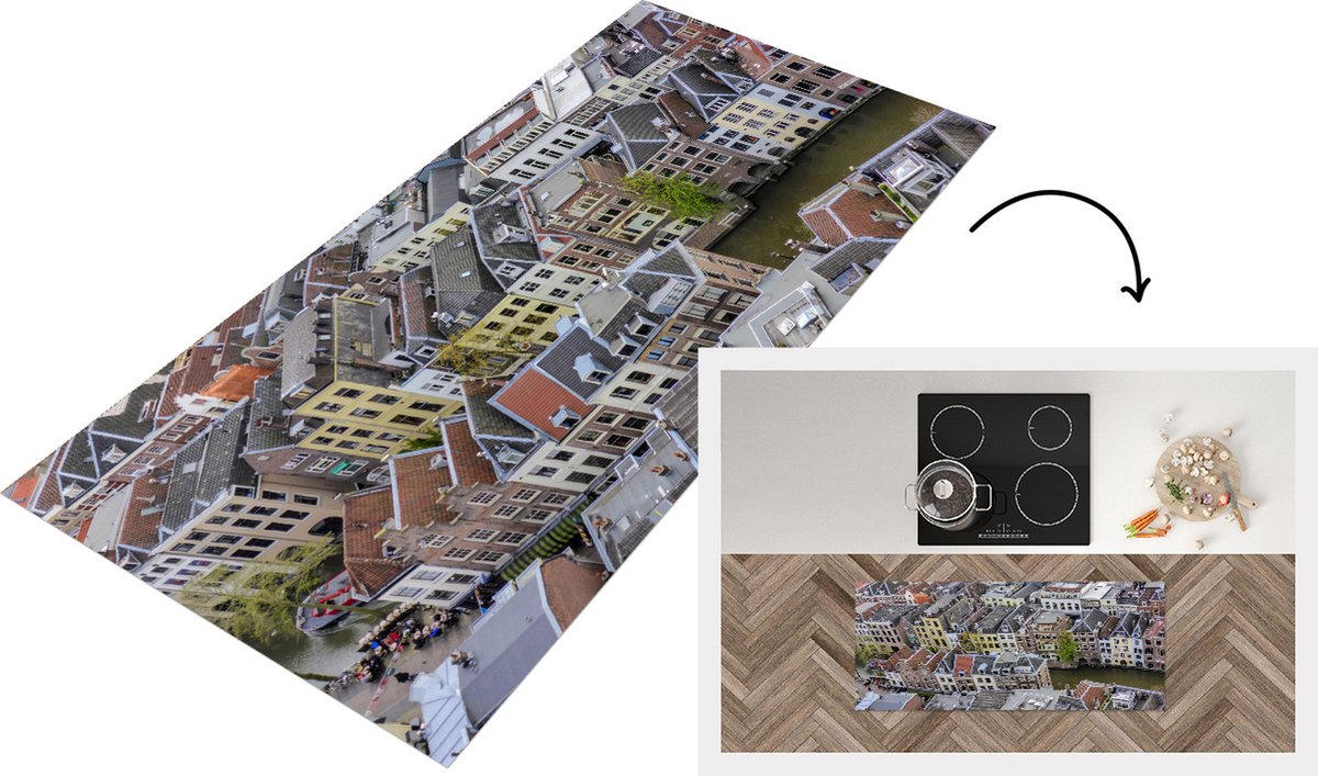 KitchenYeah Keukenloper - Loper keuken - Lucht - Utrecht - Architectuur - 120x50 cm - Keukenloper vinyl Multicolor