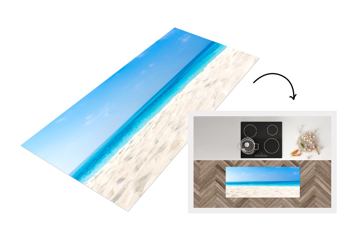 KitchenYeah Keukenloper - Loper keuken - Strand - Zee - Zand - 120x50 cm - Keukenloper vinyl Multicolor