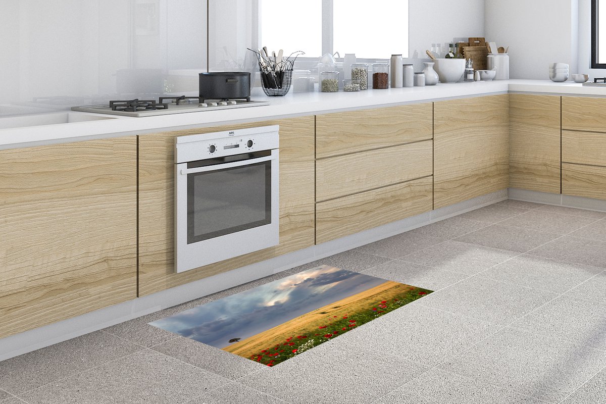 KitchenYeah Keukenloper - Loper keuken - Bloemen - Tarwe - Wolken - 120x60 cm - Keukenloper vinyl Multicolor