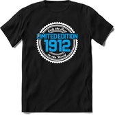 1912 Limited Edition | Feest Kado T-Shirt Heren - Dames | Wit - Blauw | Perfect Verjaardag Cadeau Shirt | Grappige Spreuken - Zinnen - Teksten | Maat M
