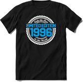 1996 Limited Edition | Feest Kado T-Shirt Heren - Dames | Wit - Blauw | Perfect Verjaardag Cadeau Shirt | Grappige Spreuken - Zinnen - Teksten | Maat M
