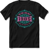 1985 The One And Only | Feest Kado T-Shirt Heren - Dames | Cobalt - Licht Roze | Perfect Verjaardag Cadeau Shirt | Grappige Spreuken - Zinnen - Teksten | Maat XL