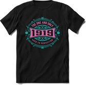 1919 The One And Only | Feest Kado T-Shirt Heren - Dames | Cobalt - Licht Roze | Perfect Verjaardag Cadeau Shirt | Grappige Spreuken - Zinnen - Teksten | Maat XL