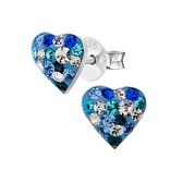 Oorbellen meisjes zilver | Zilveren oorstekers, blauw hartje met kristallen