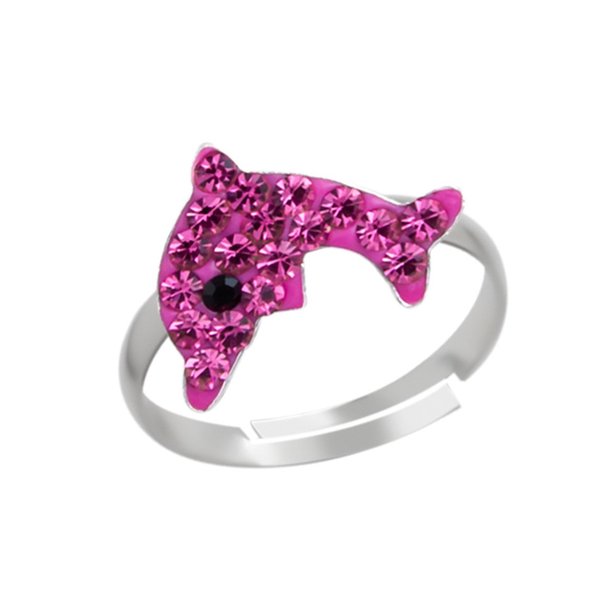 Zilveren ring - meisjes - dolfijn - roze kristallen - 925 zilver