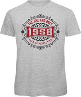 1958 The One And Only | Feest Kado T-Shirt Heren - Dames | Antraciet - Donker Rood | Perfect Verjaardag Cadeau Shirt | Grappige Spreuken - Zinnen - Teksten | Maat L