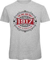 1917 The One And Only | Feest Kado T-Shirt Heren - Dames | Antraciet - Donker Rood | Perfect Verjaardag Cadeau Shirt | Grappige Spreuken - Zinnen - Teksten | Maat 3XL