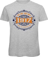 1917 The One And Only | Feest Kado T-Shirt Heren - Dames | Donker Blauw - Goud | Perfect Verjaardag Cadeau Shirt | Grappige Spreuken - Zinnen - Teksten | Maat S