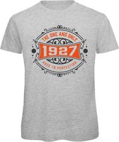 1927 The One And Only | Feest Kado T-Shirt Heren - Dames | Antraciet - Oranje | Perfect Verjaardag Cadeau Shirt | Grappige Spreuken - Zinnen - Teksten | Maat M