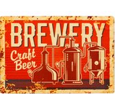 Spreukbord - Brewery Brouwerij - Bier - Alcohol - Hout - Vintage - Retro - Bord - Tekstbord - Wandbord - Wanddecoratie - Muurdecoratie - Cafe - Bar - Man - Cave