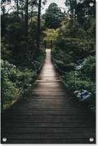 Tuinposter Brug Tussen Bossen Groen | 80 x 120 cm | Wanddecoratie Buiten | Tuin Schilderij