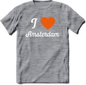 I Love Amsterdam T-Shirt | Souvenirs Holland Kleding | Dames / Heren / Unisex Koningsdag shirt | Grappig Nederland Fiets Land Cadeau | - Donker Grijs - Gemaleerd - XL