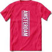 Amsterdam T-Shirt | Souvenirs Holland Kleding | Dames / Heren / Unisex Koningsdag shirt | Grappig Nederland Fiets Land Cadeau | - Roze - M