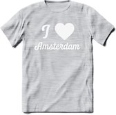 I Love Amsterdam T-Shirt | Souvenirs Holland Kleding | Dames / Heren / Unisex Koningsdag shirt | Grappig Nederland Fiets Land Cadeau | - Licht Grijs - Gemaleerd - S