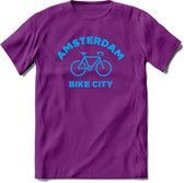 Amsterdam Bike City T-Shirt | Souvenirs Holland Kleding | Dames / Heren / Unisex Koningsdag shirt | Grappig Nederland Fiets Land Cadeau | - Paars - S