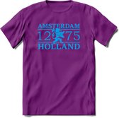 Amsterdam T-Shirt | Souvenirs Holland Kleding | Dames / Heren / Unisex Koningsdag shirt | Grappig Nederland Fiets Land Cadeau | - Paars - S