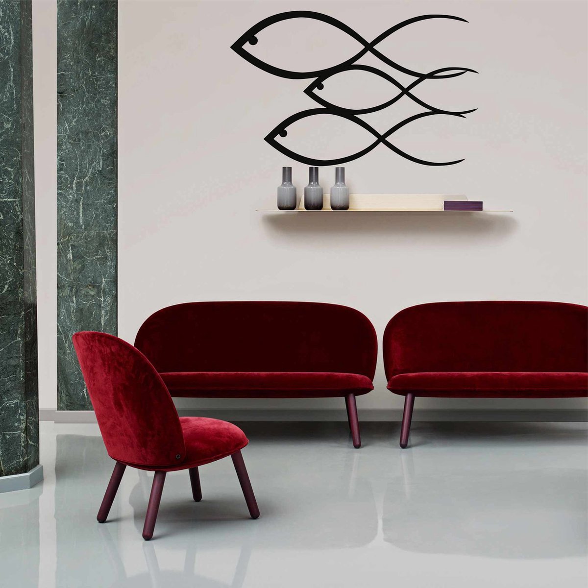 Wanddecoratie |Vis Familie /Fish Family  decor | Metal - Wall Art | Muurdecoratie | Woonkamer |Zwart| 45x28cm