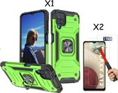 Samsung A12 Hoesje Heavy Duty Armor Hoesje Groen - Galaxy A12 Case Kickstand Ring cover met Magnetisch Auto Mount- Samsung A12 screenprotector 2 pack