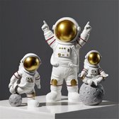 Pico NL® Astronaut Beeldjes Set van 3 Stuks - Kleine Kunstbeeldjes Huisdecoratie - Wit en Goud