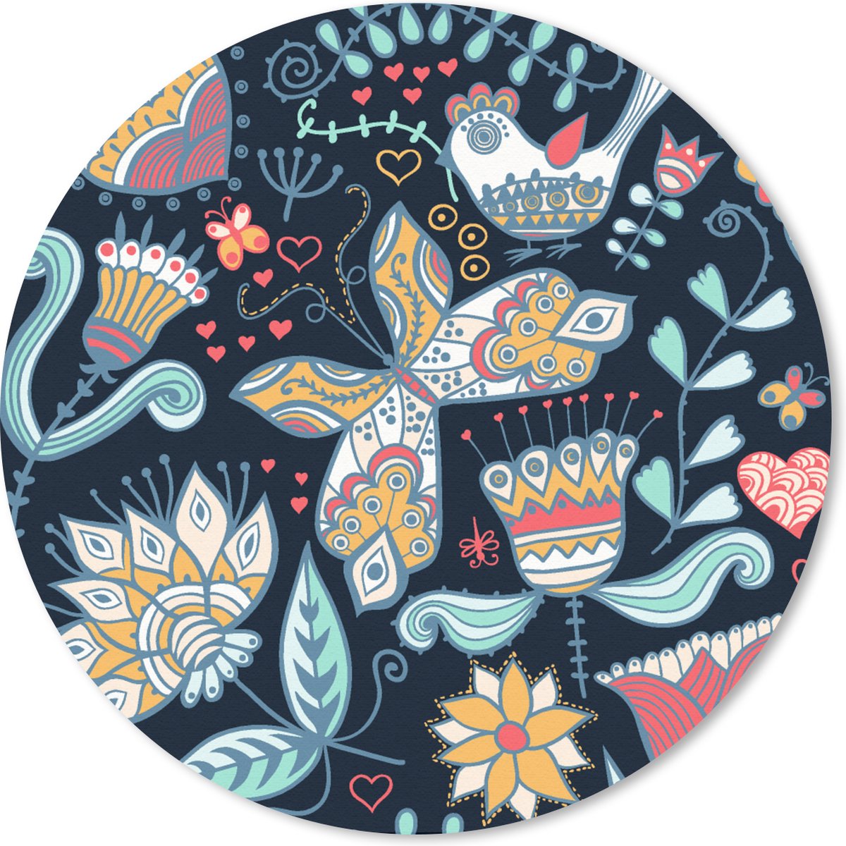 Muismat rond 40x40 cm - Mousepad Vlinder - Vogel - Bloem - Patroon - Ronde muismatten