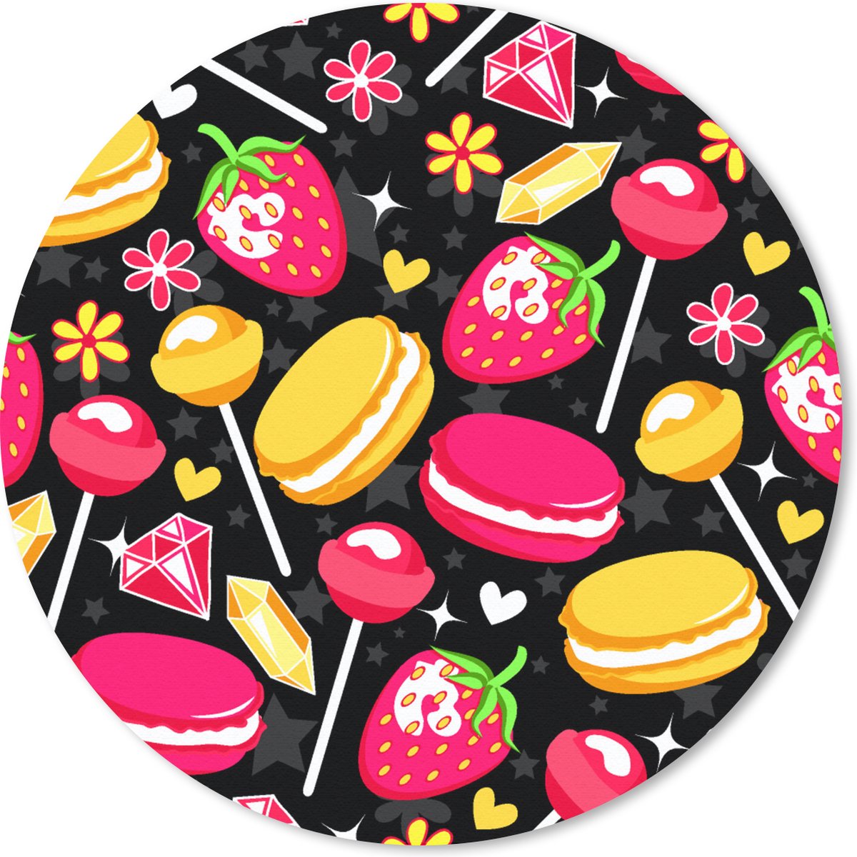 Muismat rond 40x40 cm - Mousepad Snoep - Patroon - Aardbei - Ronde muismatten