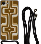Hoesje met koord Geschikt voor iPhone 7 - Retro - Design - Bruin - Siliconen - Crossbody - Backcover met Koord - Telefoonhoesje met koord - Hoesje met touw