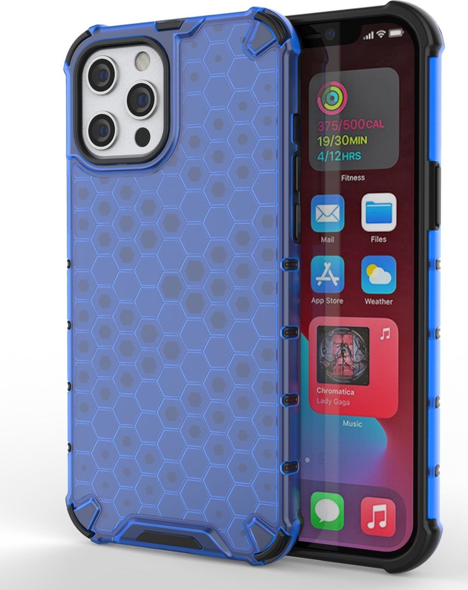 Mobigear Hoesje geschikt voor Apple iPhone 13 Pro Max Telefoonhoesje Hardcase | Mobigear Honeycomb Backcover Shockproof | Schokbestendig iPhone 13 Pro Max Telefoonhoesje | Anti Shock Proof - Blauw