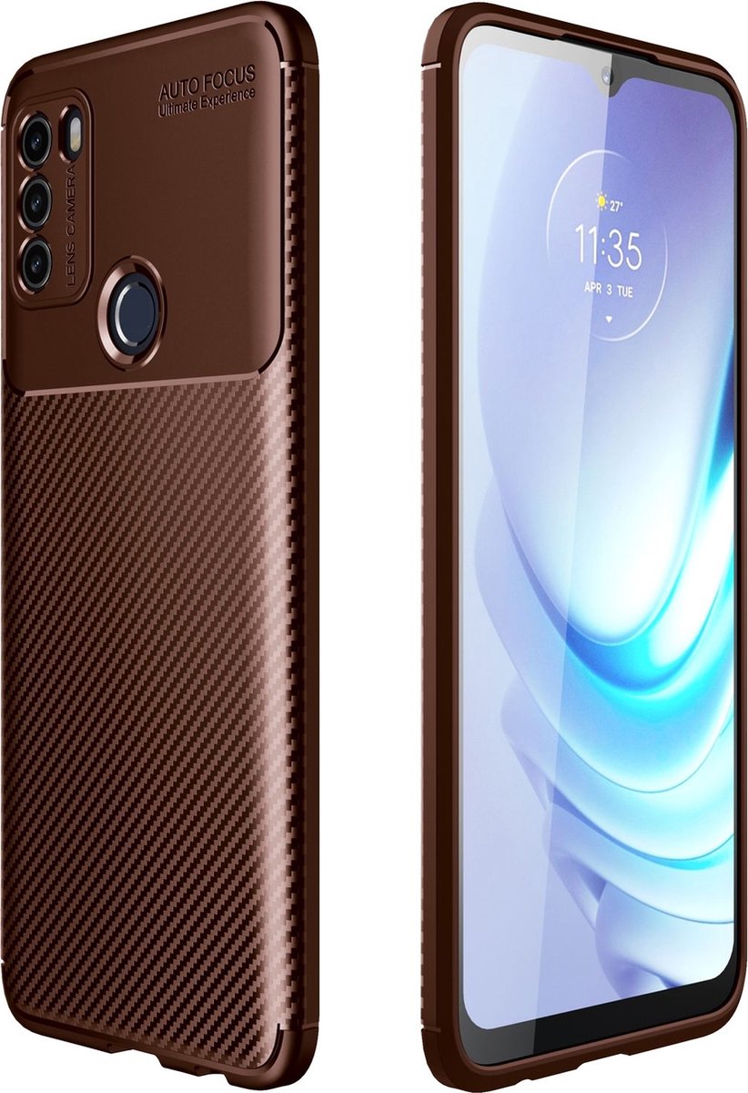 Mobigear Hoesje geschikt voor Motorola Moto G50 Telefoonhoesje Flexibel TPU | Mobigear Racing Backcover | Moto G50 Case | Back Cover - Bruin
