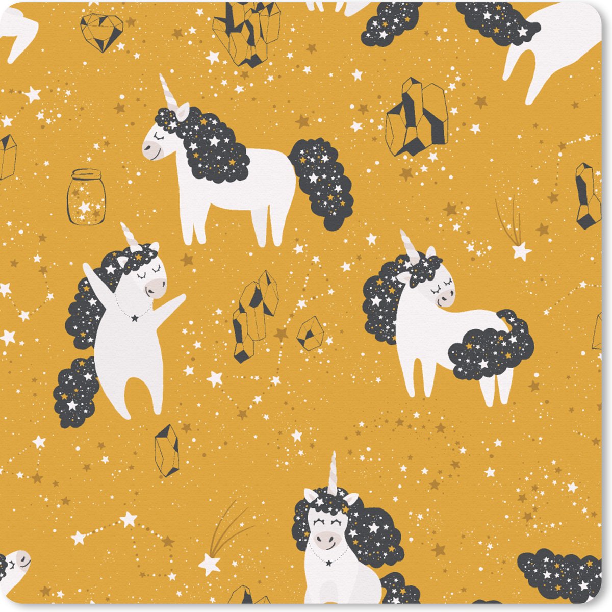 Muismat - Mousepad - Meisjes - Unicorn - Sterren - Patronen - Girl - Kids - Kinderen - Kind - 30x30 cm - Muismatten