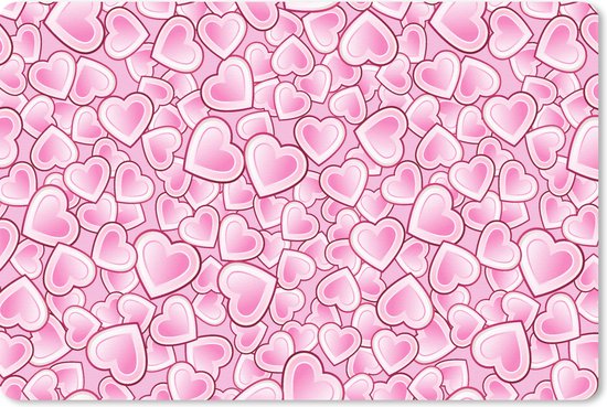 Tapis de souris rose avec un motif rose vif de cœurs superposés.