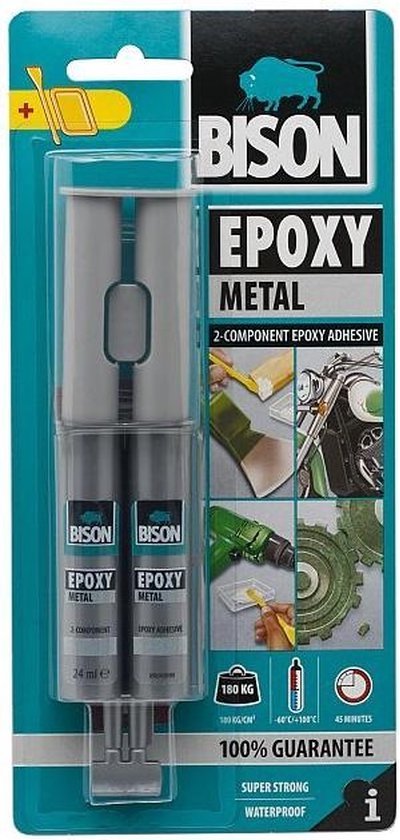Bison - Epoxy lijm voor Metaal, Steen, Beton, Polyester Reparatieset - Vloeibaar staal - 2 componenten - Super Strong - Bison