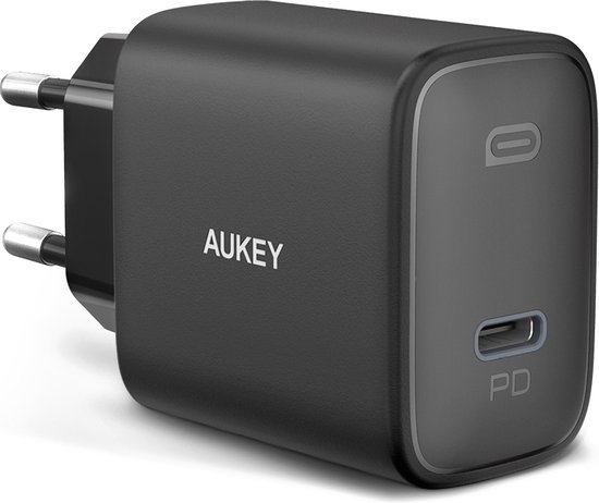 Aukey - PA-F1 - USB C Oplader 18W Zwart - Geschikt voor Apple Iphone – Samsung