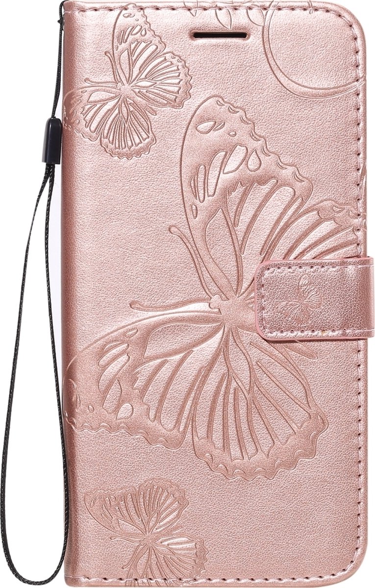 Mobigear Telefoonhoesje geschikt voor Motorola Moto G8 Power Hoesje | Mobigear Butterfly Bookcase Portemonnee | Pasjeshouder voor 2 Pasjes | Telefoonhoesje voor Pinpas / OV Kaart / Rijbewijs - Roségoud