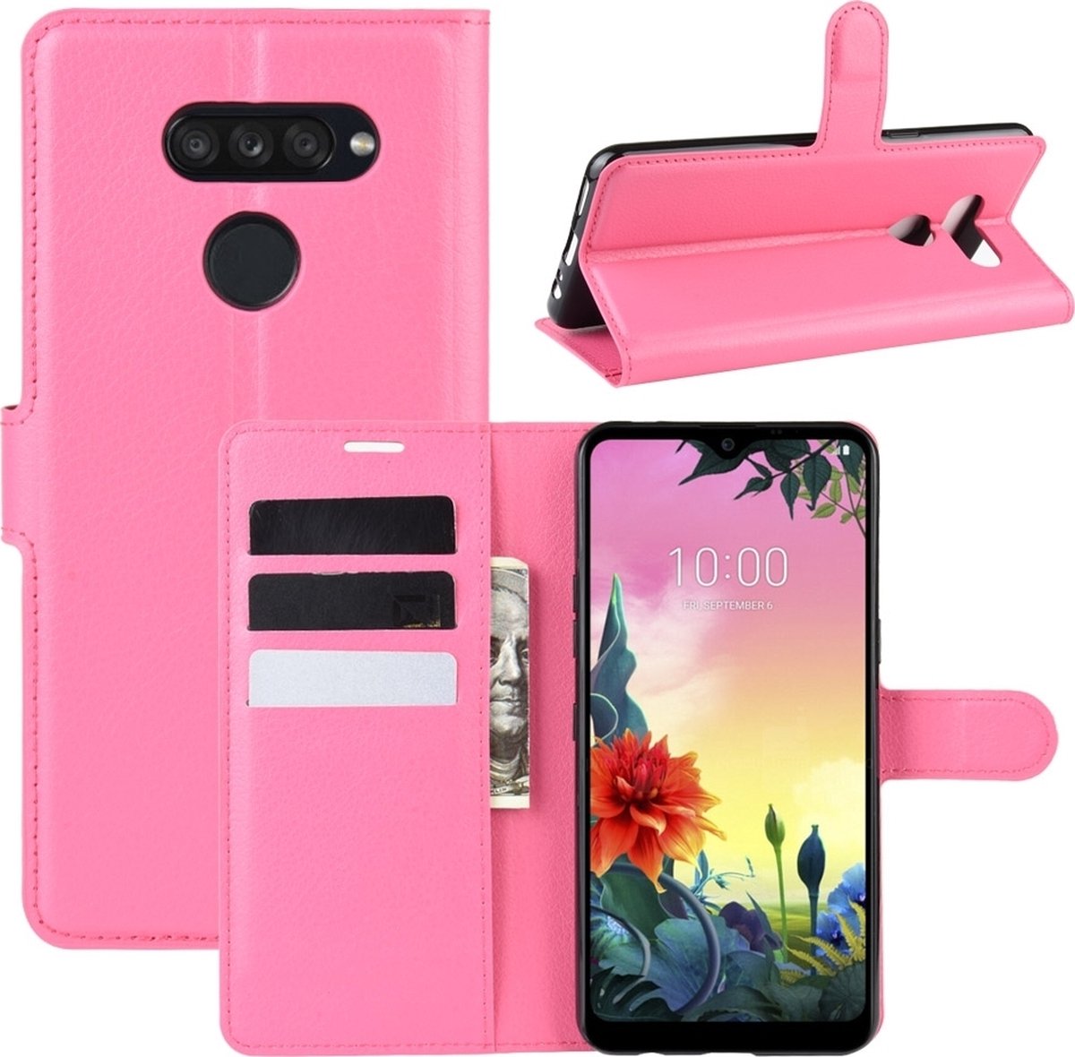 Mobigear Telefoonhoesje geschikt voor LG K50s Hoesje | Mobigear Classic Bookcase Portemonnee | Pasjeshouder voor 3 Pasjes | Telefoonhoesje voor Pinpas / OV Kaart / Rijbewijs - Magenta