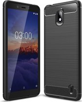 Mobigear Hoesje geschikt voor Nokia 1 Plus Telefoonhoesje Flexibel TPU | Mobigear Brushed Slim Backcover | 1 Plus Case | Back Cover - Zwart