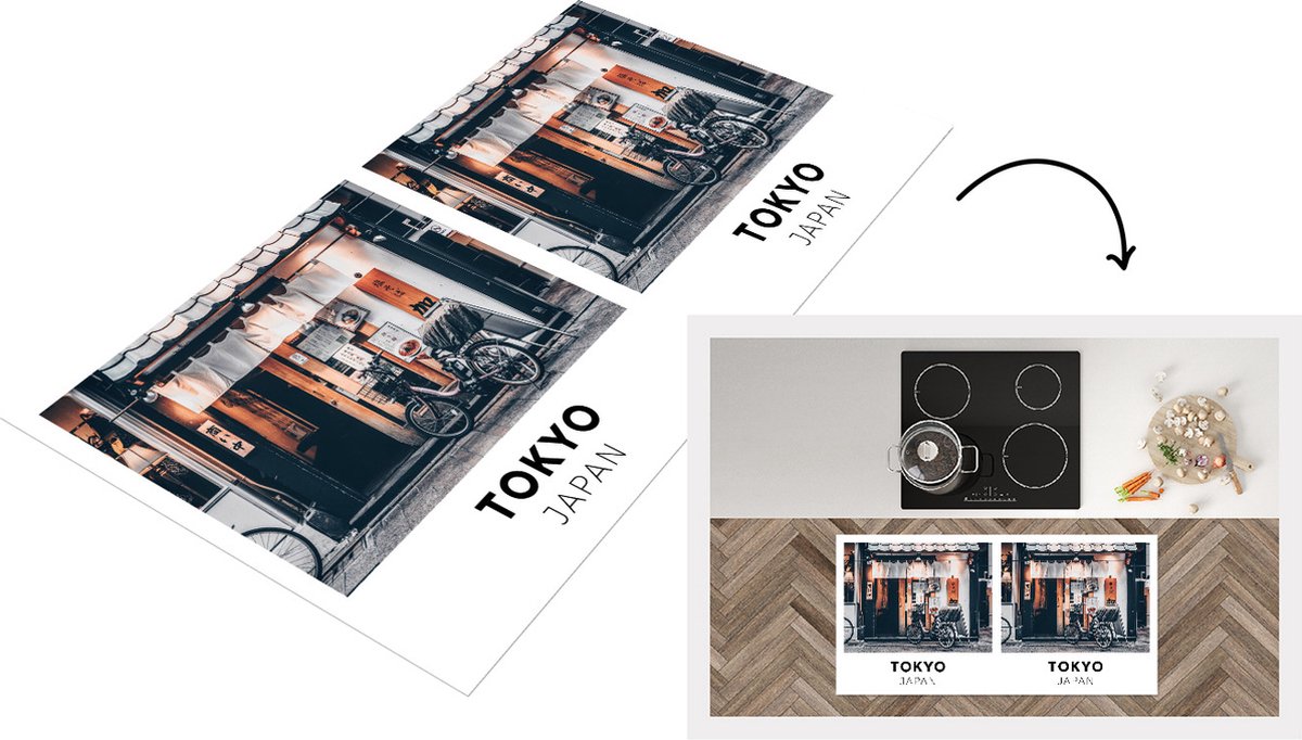 KitchenYeah Keukenloper - Loper keuken - Tokyo - Japan - Café - 120x60 cm - Keukenloper vinyl Multicolor