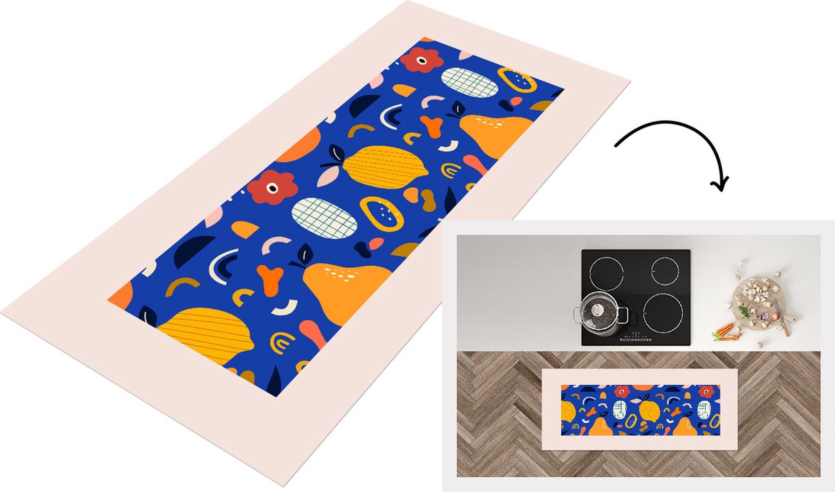KitchenYeah Keukenloper - Loper keuken - Bloem - Citroen - Fruit - Peer - Abstract - 120x50 cm - Keukenloper vinyl Multicolor