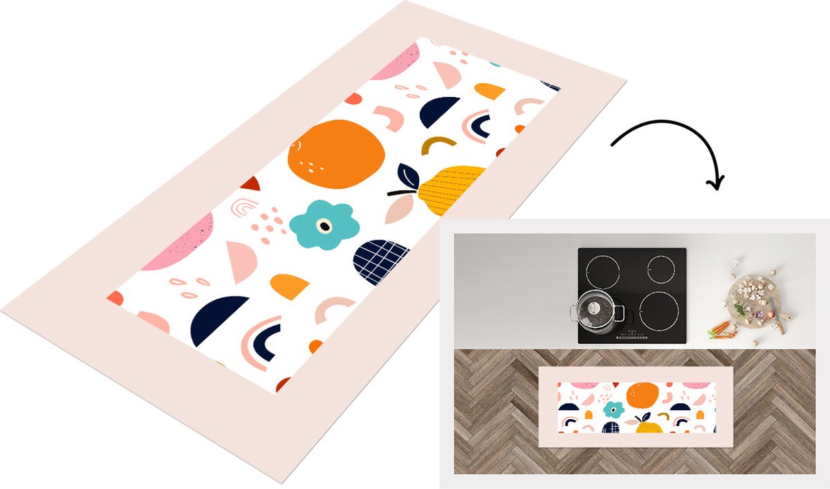 KitchenYeah Keukenloper - Loper keuken - Fruit - Bloemen - Pastel - Abstract - Patronen - 120x50 cm - Keukenloper vinyl Multicolor