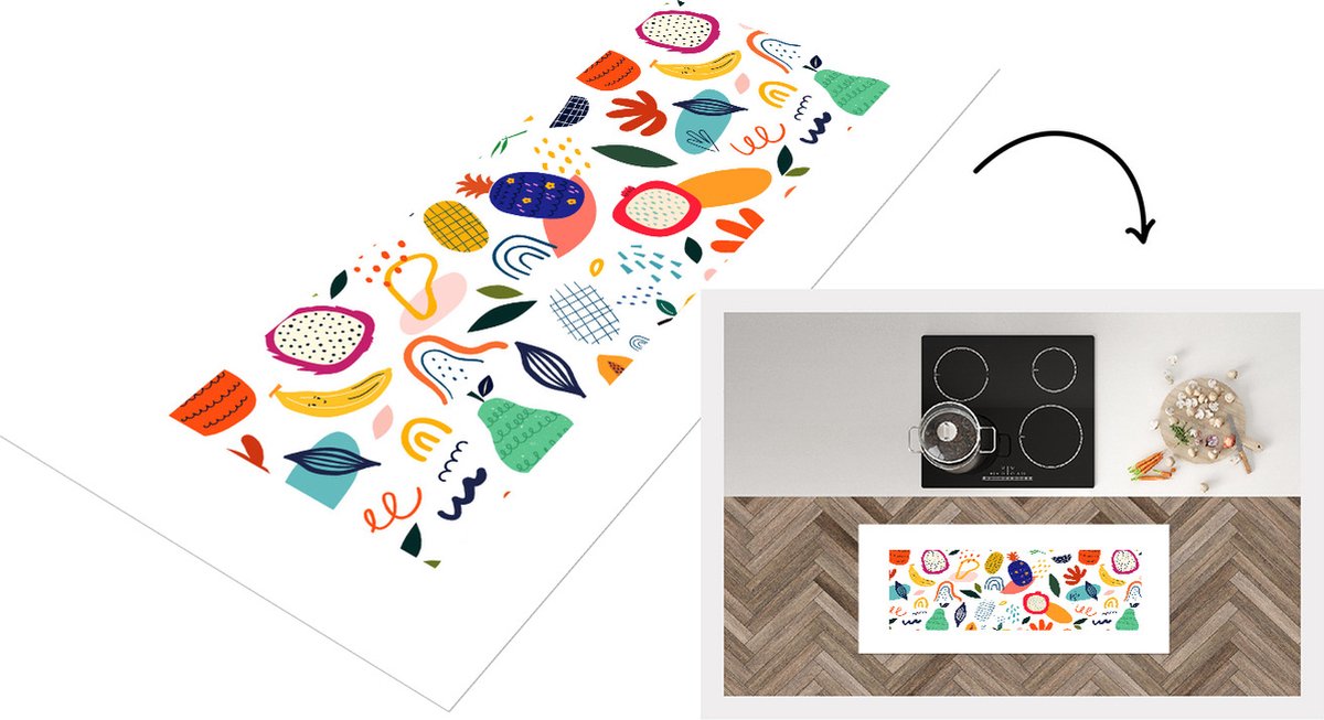 KitchenYeah Keukenloper - Loper keuken - Fruit - Patroon - Ananas - Tropisch - 120x50 cm - Keukenloper vinyl Multicolor