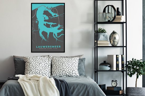 Poster in lijst - Fotolijst 60x90 cm - Posters - Lauwersmeer - Kaart - Nederland - Stadskaart - Plattegrond - Lauwersmeer - Posterlijst zwart - Decoratie - Wanddecoratie woonkamer - Muurdecoratie slaapkamer