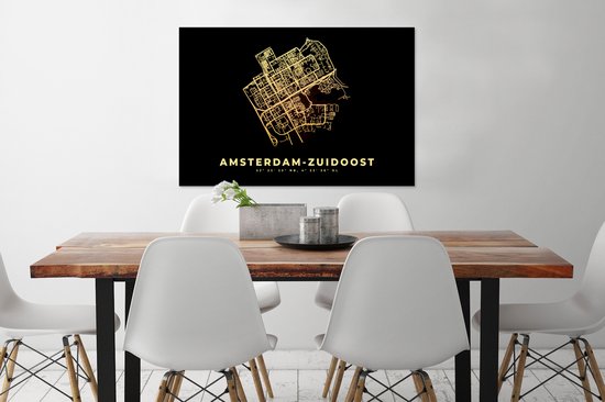 Affiche avec cadre Amsterdam - Plan de la ville - Plan d'étage - Carte - 90x60 cm