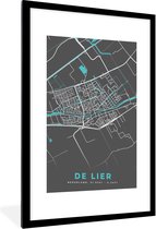 Fotolijst incl. Poster - De Lier - Stadskaart - Kaart - Blauw - Plattegrond - 60x90 cm - Posterlijst