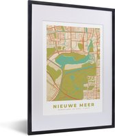 Fotolijst incl. Poster - Nieuwe Meer - Plattegrond - Kaart - Stadskaart - Vintage - 30x40 cm - Posterlijst