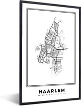 Fotolijst incl. Poster Zwart Wit- Plattegrond – Haarlem – Zwart Wit – Stadskaart - Kaart - Nederland - 60x90 cm - Posterlijst